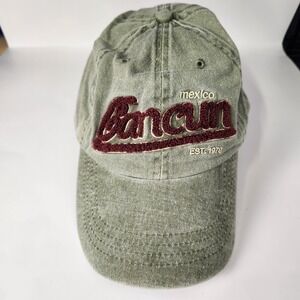 Cancun Mexico Hat Green Distressed Embroidered Dad Cap‎ Caribbean Side OSFM